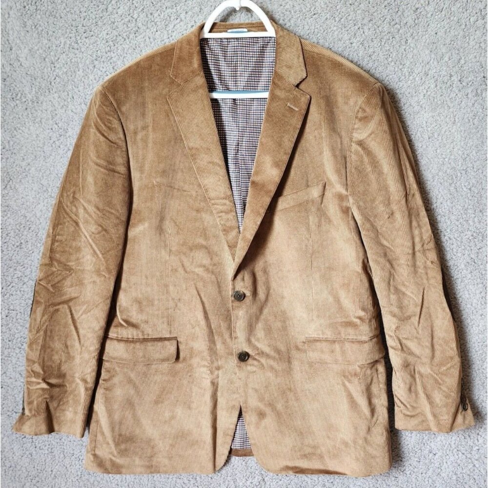 Saddlebred‎ Heritage Corduroy Beige Blazer Jacket Brown Elbow Patches Size 44L